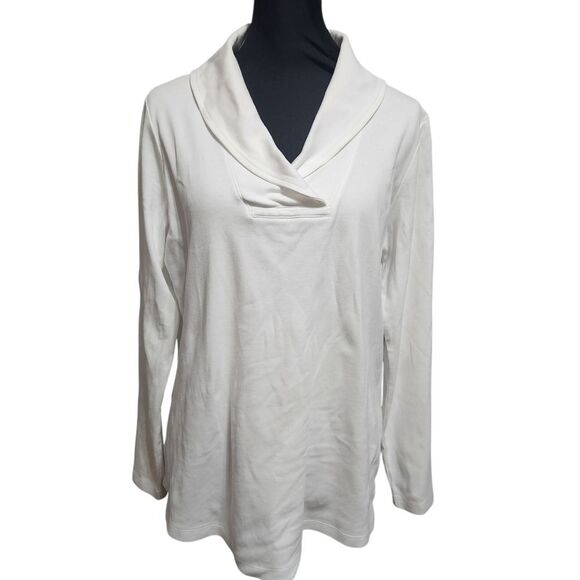 L.L. Bean White Shirt V Wrap Neck Medium Regular Long Sleeve Top Plain - Picture 1 of 10